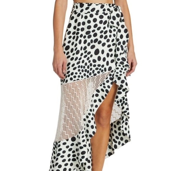 PatBO Black and White Polka Dot Midi Skirt